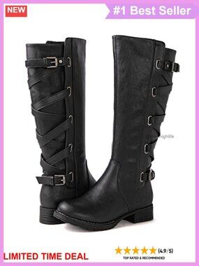 Quilted Knee High Fashion Boots Faux Leather Strappy Riding Boots